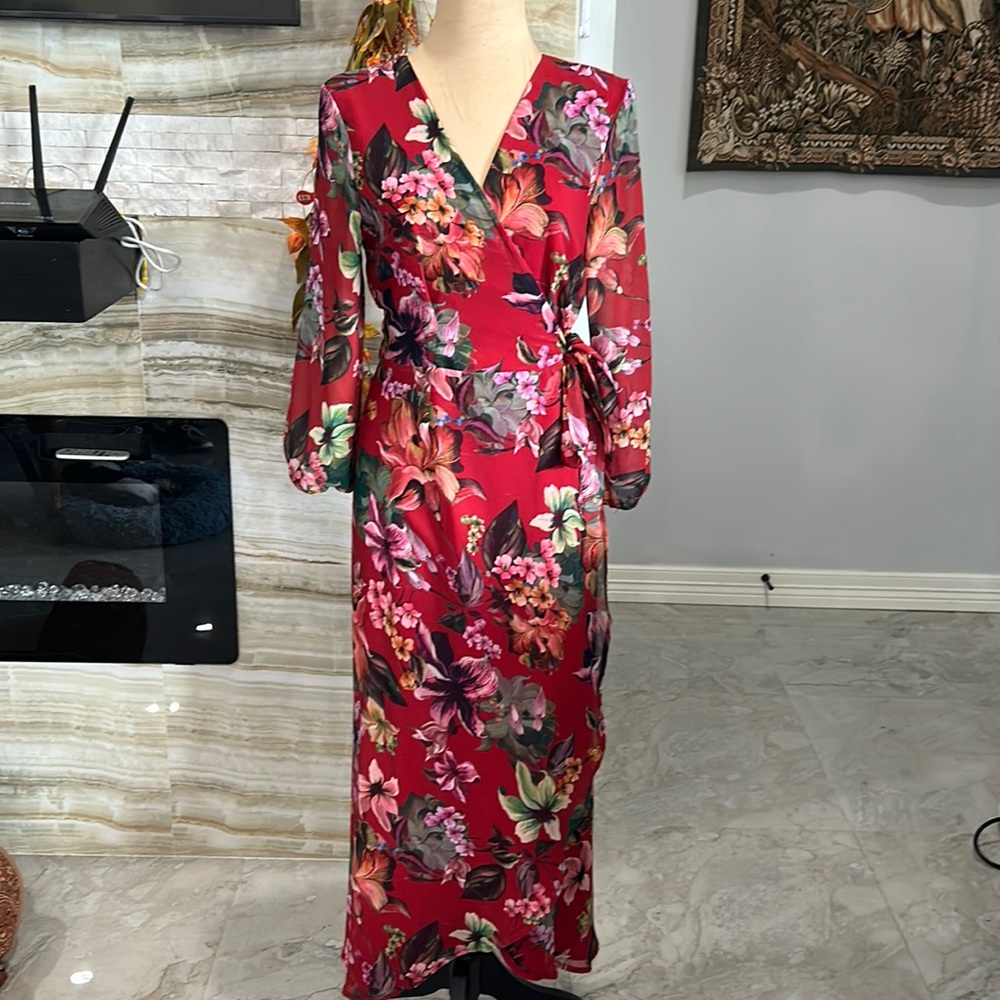 New York & Company sweet pea‎ red floral dress size small